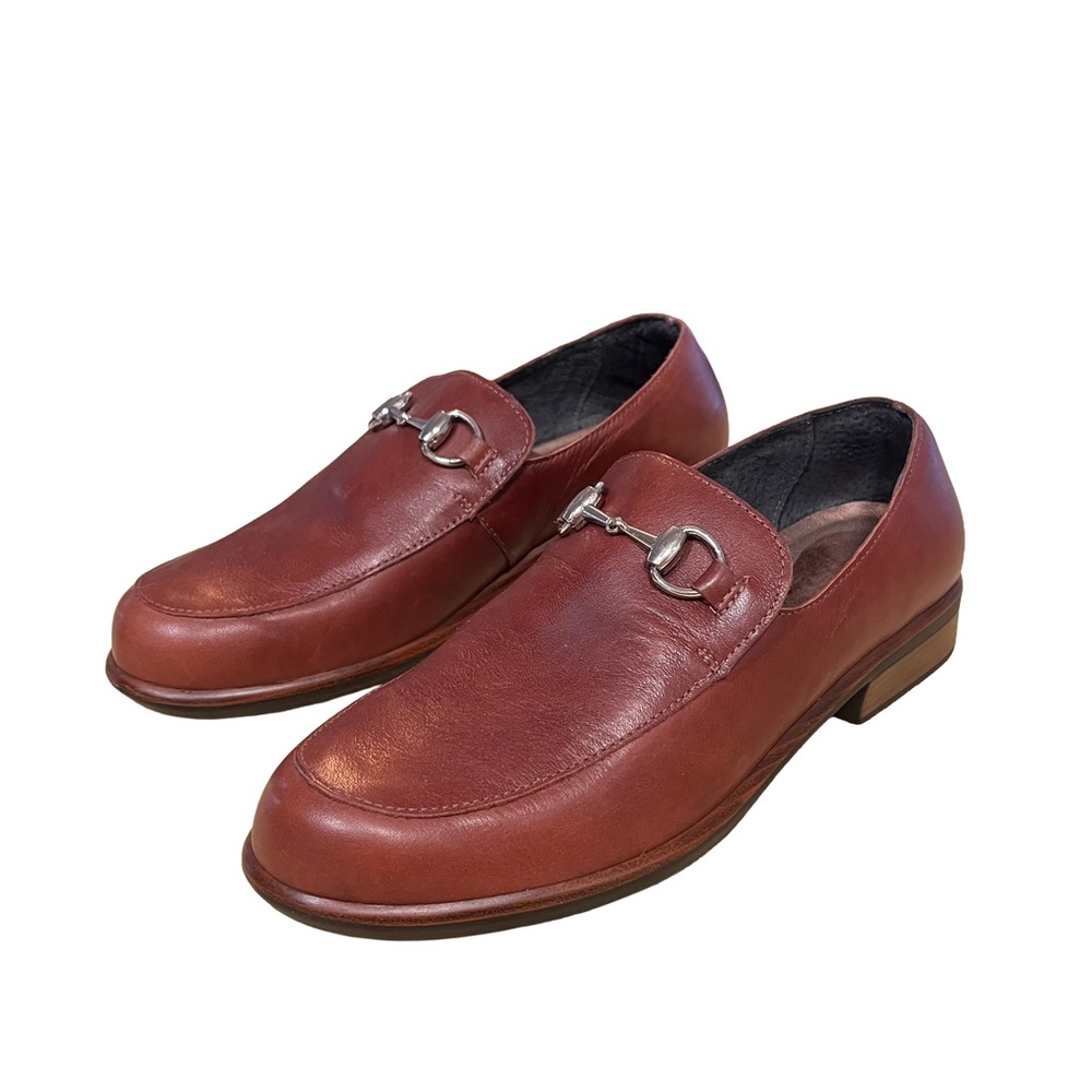 NAOT Brown Leather Bentu Loafers Silver Horsebit Buckle Women Sz 37 (6-6.5) EUC!